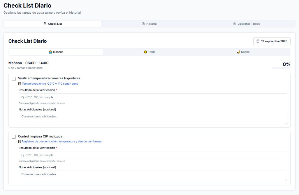 Check List Diario Mantenimiento - Tareas por Turno con Historial
