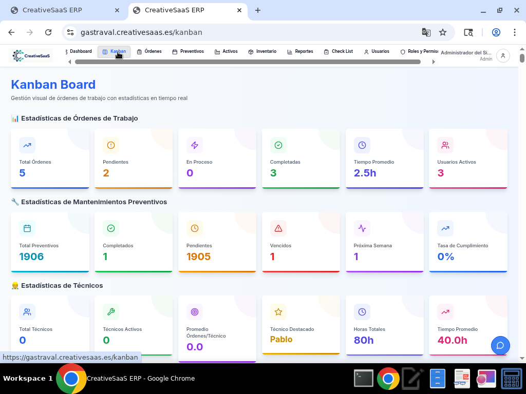 Tablero Kanban ERP - Vista Visual de Tareas con Estadísticas de Rendimiento